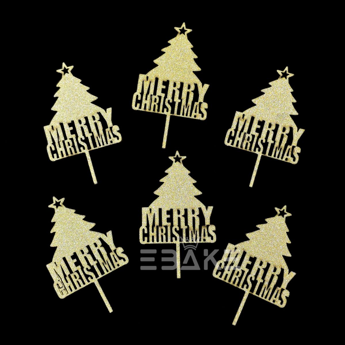 Merry Christmas Mini Cake Topper (Set of 6 Pcs) MDF Shimmer