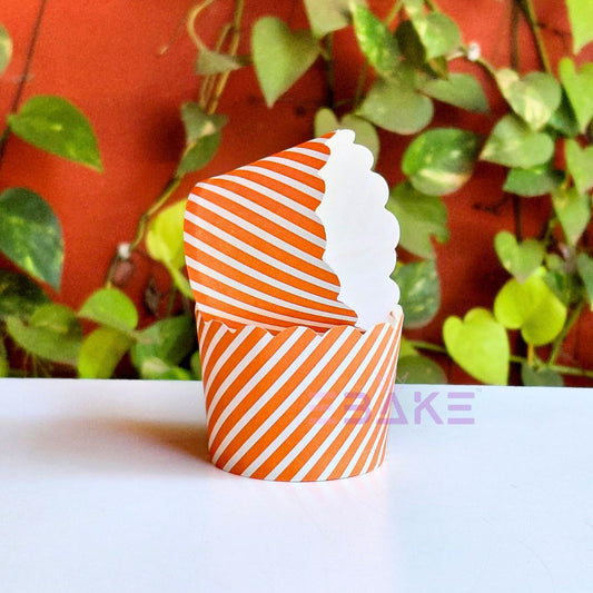 Printed Paper Muffin Cup - Set Of 50 Pieces (Orange Stripes)
