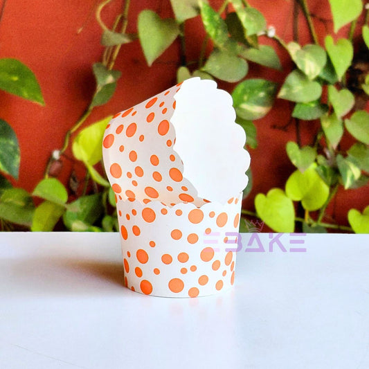 Polka Dot Printed Paper Muffin Cup - Set Of 50 Pieces (Orange)