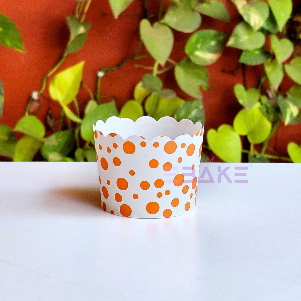 Polka Dot Printed Paper Muffin Cup - Set Of 50 Pieces (Orange)