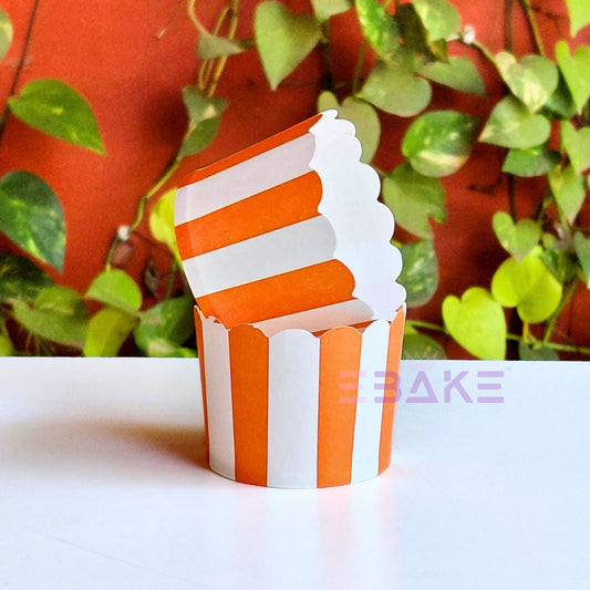 Printed Paper Muffin Cup - Set Of 50 Pieces (Orange Stripes)