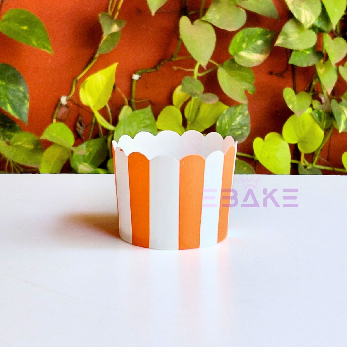 Printed Paper Muffin Cup - Set Of 50 Pieces (Orange Stripes)