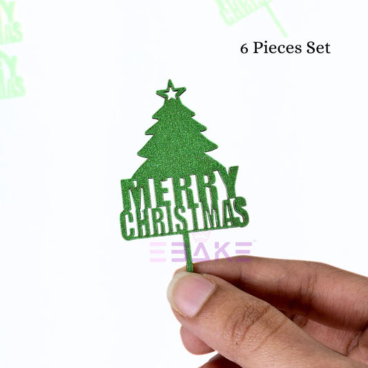 Merry Christmas Mini Cake Topper (Set of 6 Pcs) MDF