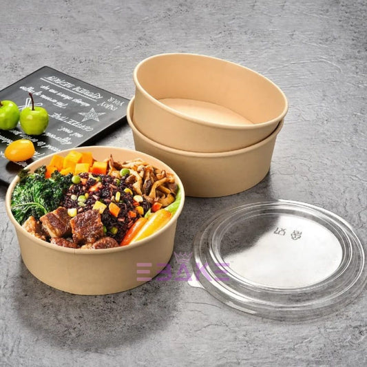 Round Disposable Kraft Paper Containers With Lid (Set of 5) 750ml