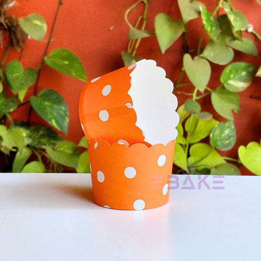 Polka Dot Printed Paper Muffin Cup - Set Of 50 Pieces (Orange)