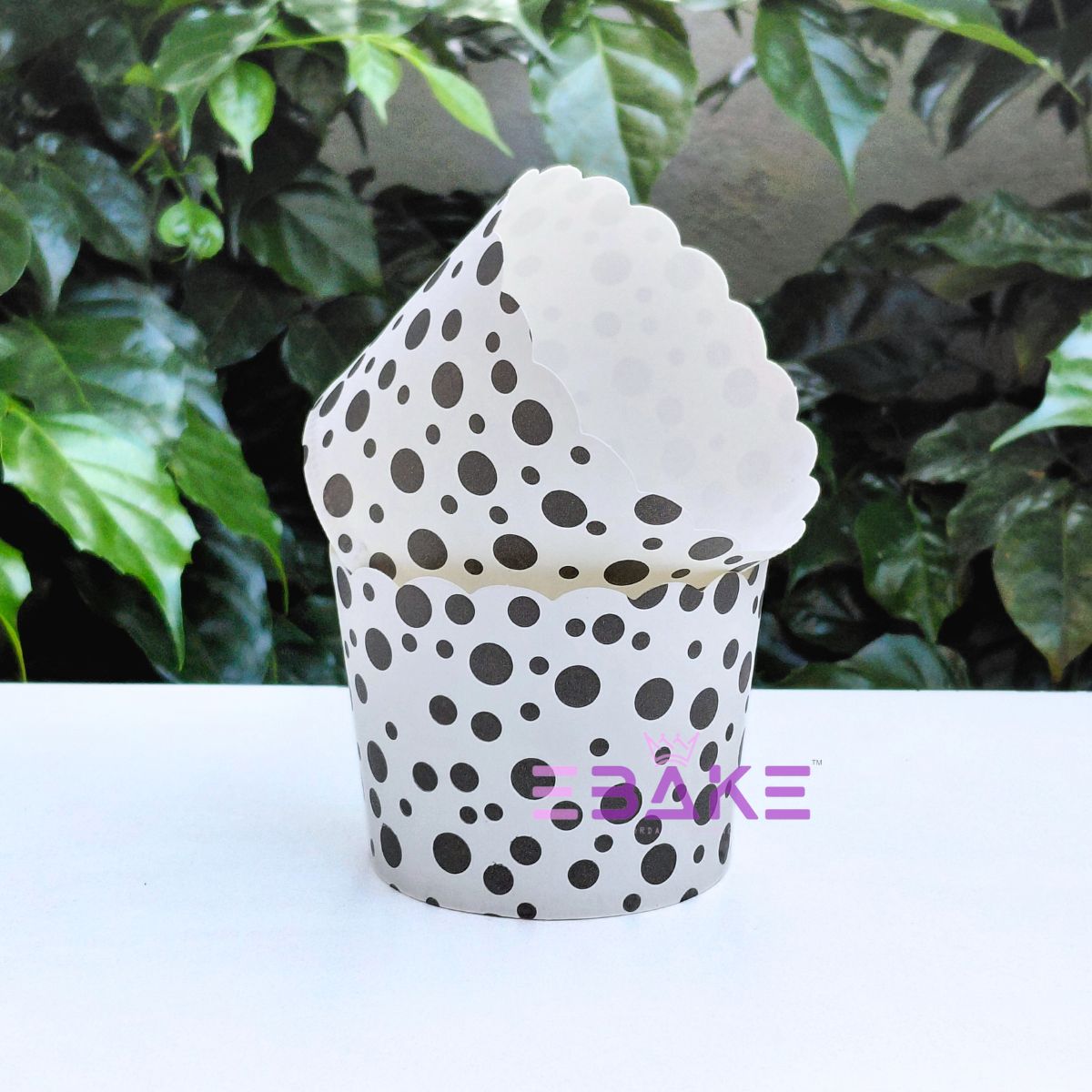 Polka Dot Printed Paper Muffin Cup- Set Of 50 Pieces Medium (Black)