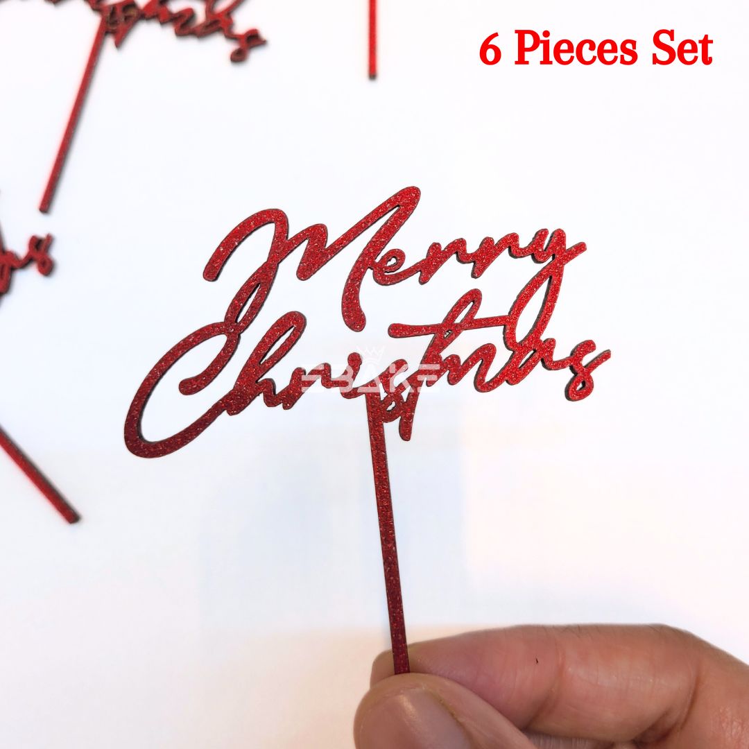 Merry Christmas Mini Topper Red Glitter (Set of 6) MDF