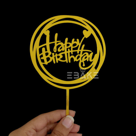 Happy Birthday Cake Topper Golden