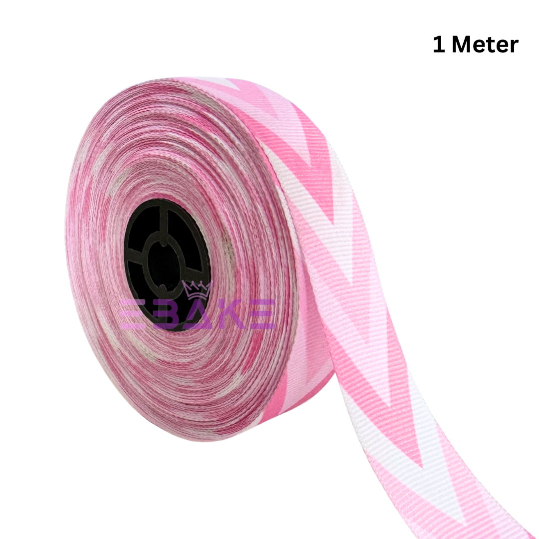 Stripes Printed Pink Grosgrain Ribbon