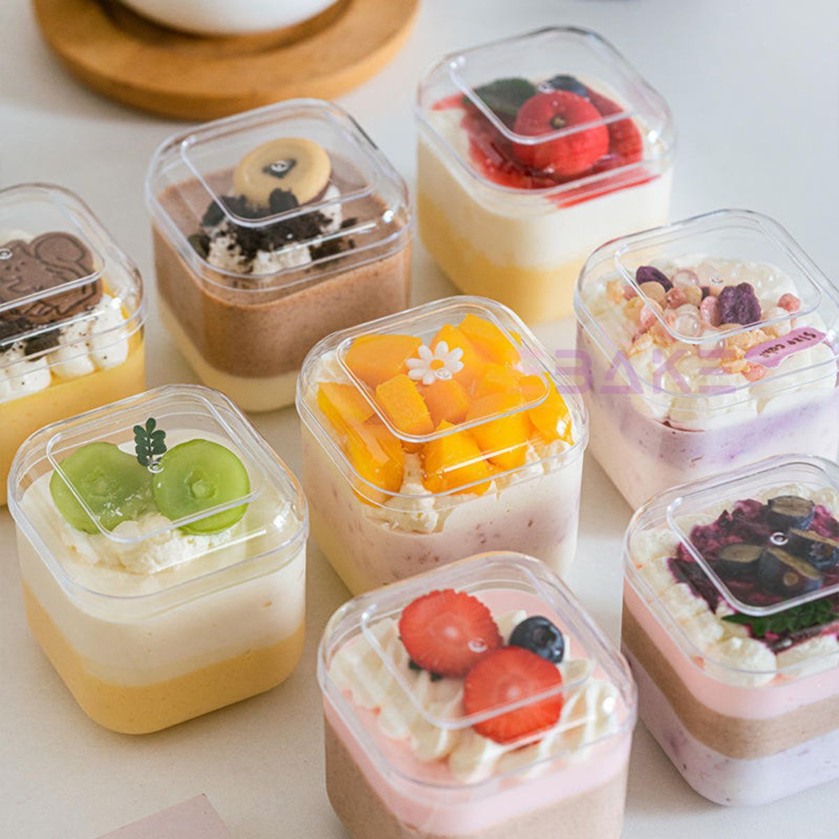 300ml Vertical Square Acrylic Dessert Box / Cake Tub (With Lid)