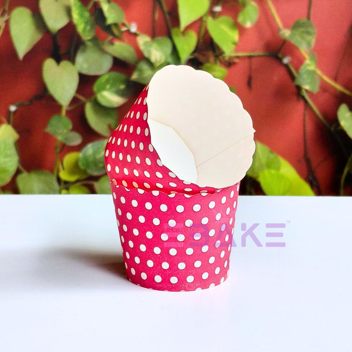Polka Dot Printed Paper Muffin Cup - Set Of 50 Pieces (Red)