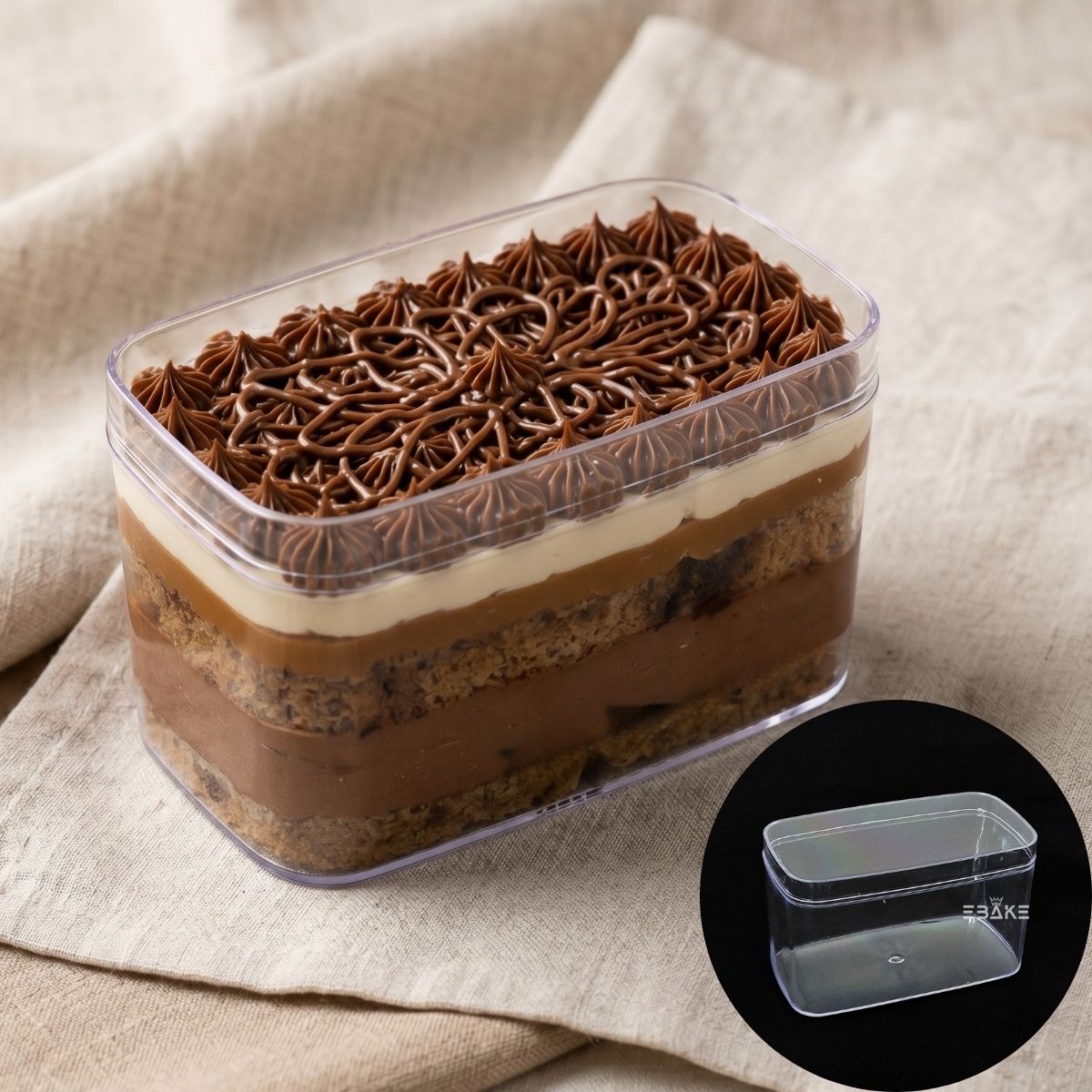 300ml Rectangle Acrylic Dessert Box / Cake Tub (With Lid)