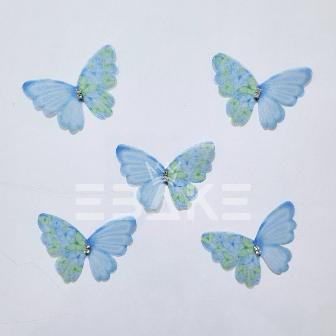 Double Layer Fabric Butterflies - Blue (Set of 5 Pieces)