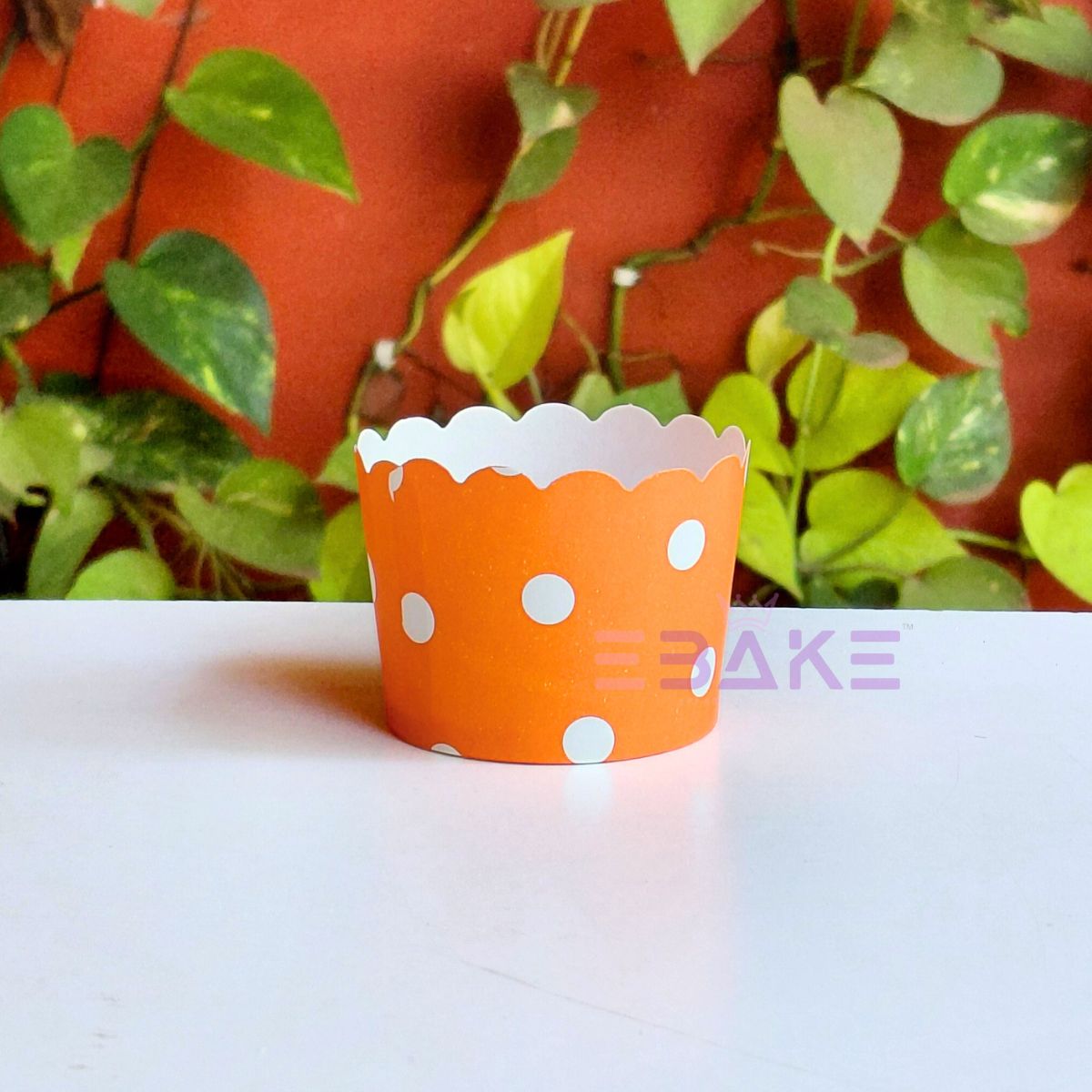 Polka Dot Printed Paper Muffin Cup - Set Of 50 Pieces (Orange)