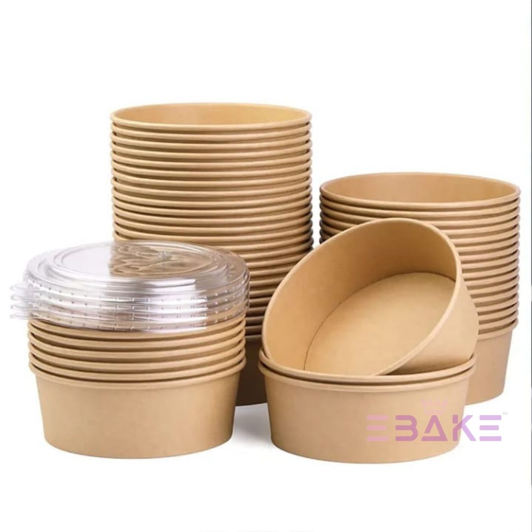 Round Disposable Kraft Paper Containers With Lid (Set of 5) 750ml