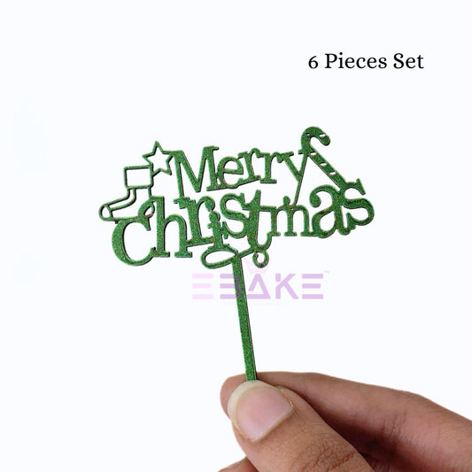 Merry Christmas Mini Cake Topper (Set of 6 Pcs) MDF
