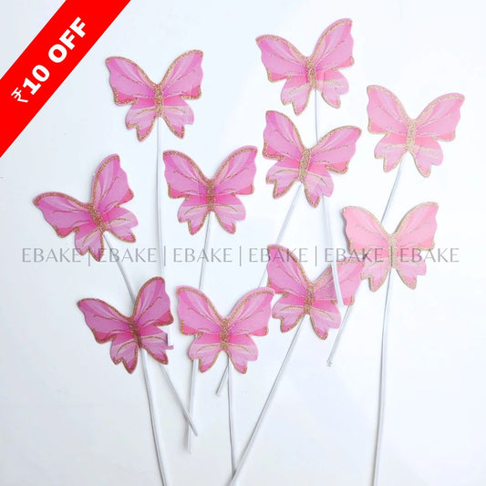 Pink Paper Butterflies Twistable Stick With Gold/ silver Glitter - Foldable