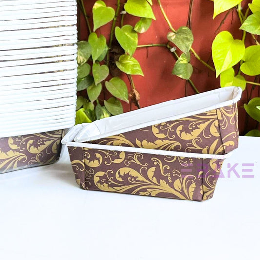 Bake n Serve Brown & Golden Printed Plum Cake, Loaf Cake Mould (Set of 5 Pieces)