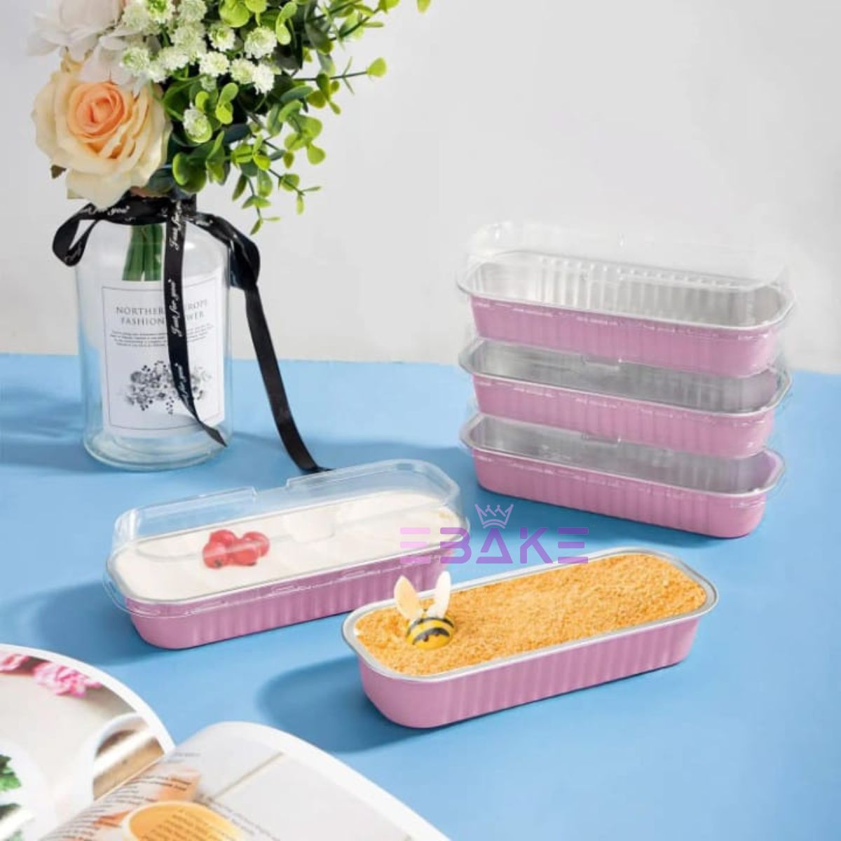 Pastel Pink Aluminium Foil Mini Loaf Pans With Lids
