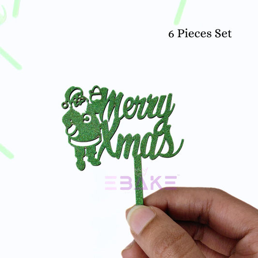 Merry Christmas Mini Cake Topper (Set of 6 Pcs) MDF