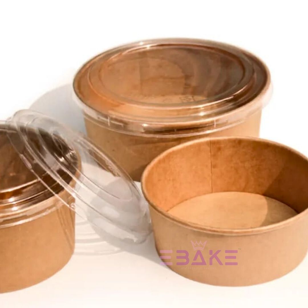 Round Disposable Kraft Paper Containers With Lid (Set of 5) 1000 ml