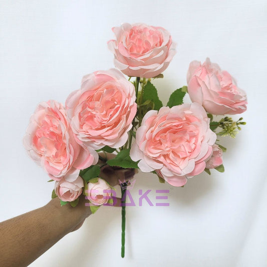 Mixed Size Peony Bunch With Fillers - Rose A1453 (5 Medium Peonies & 4 Mini Peonies)