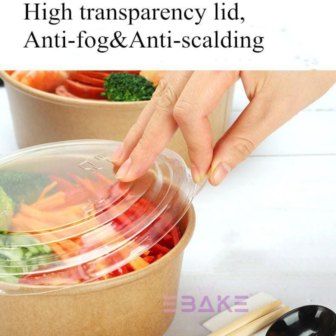 Round Disposable Kraft Paper Containers With Lid (Set of 5) 1000 ml
