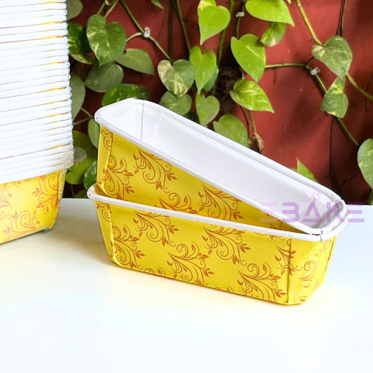 Bake n Serve Yellow & Brown Printed Plum Cake, Loaf Cake Mould (Set of 5 Pieces)