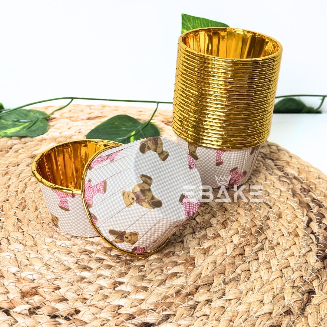 Imported Golden Lined Rolled Rim Muffin Cup / Cupcake Liners - Printed (Set of 25 pieces) Large