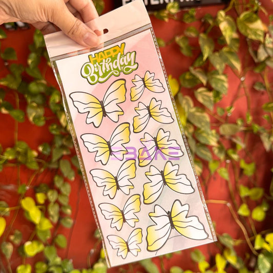 Yellow Paper Butterflies With Birthday Tag - (Set of 10 Pieces)