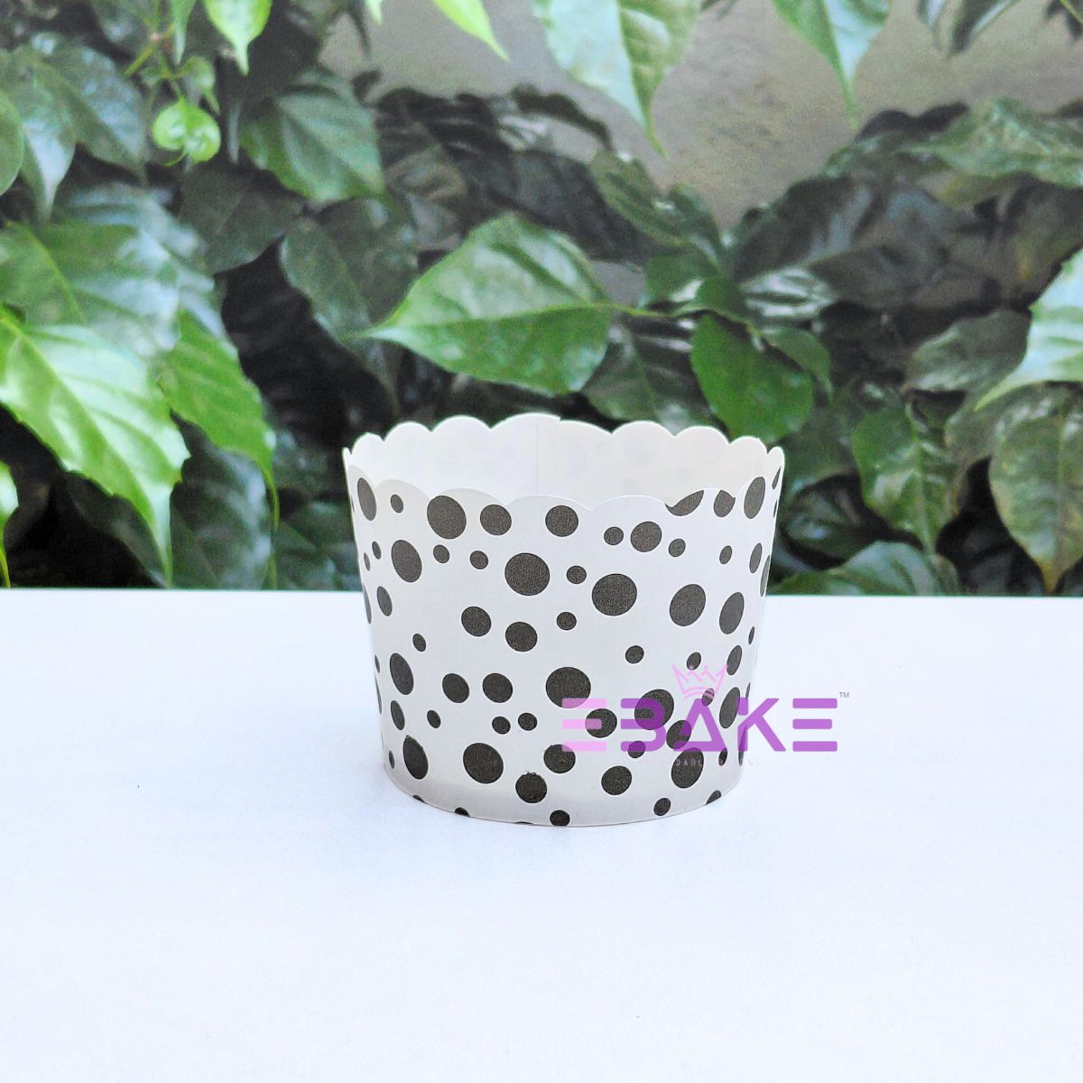 Polka Dot Printed Paper Muffin Cup- Set Of 50 Pieces Medium (Black)