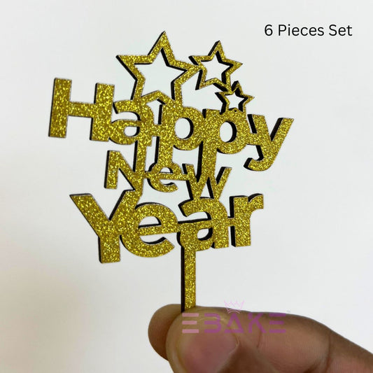 Happy New Year Mini Cake Topper (Set of 6 Pcs) MDF