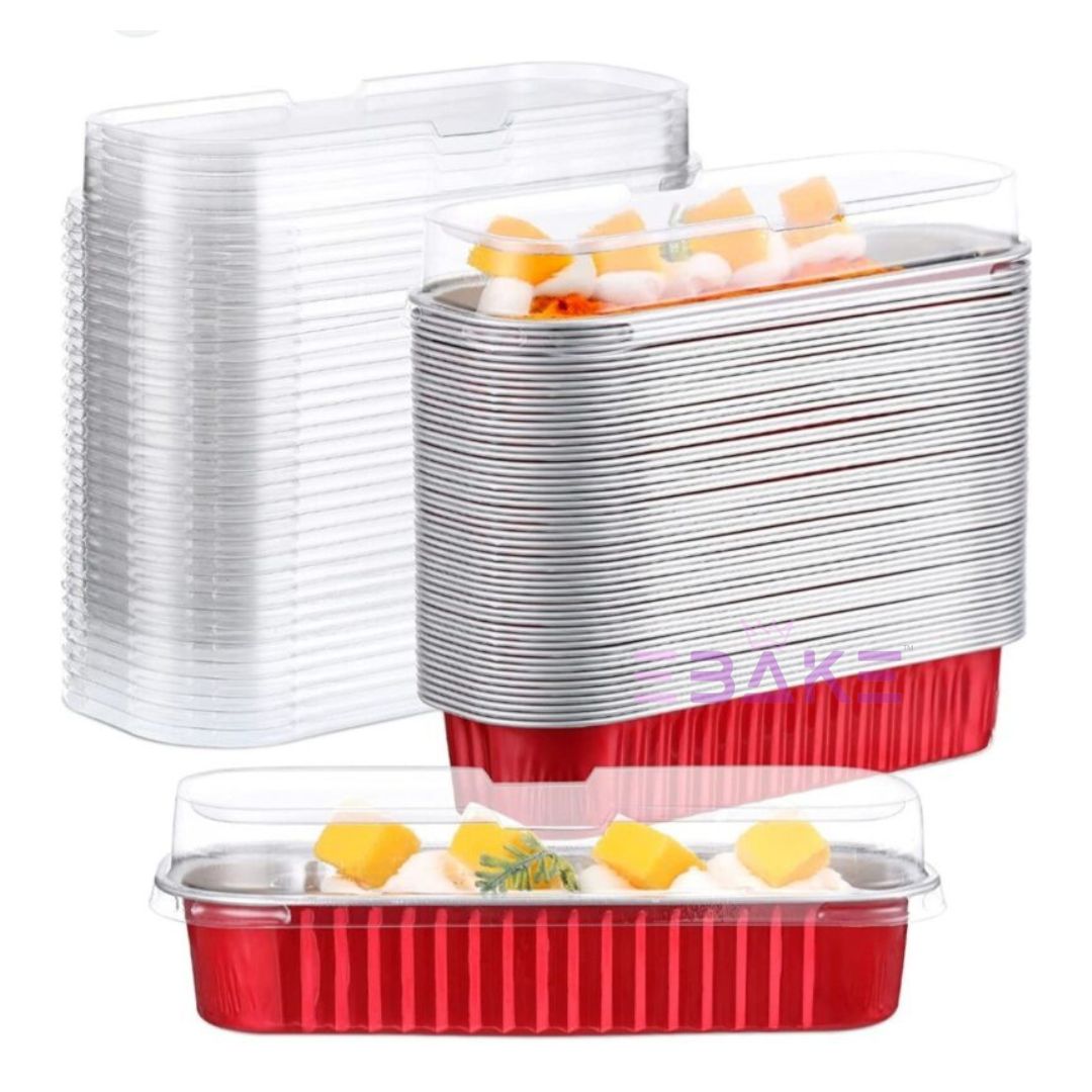 Red Aluminium Foil Mini Loaf Pans With Lids