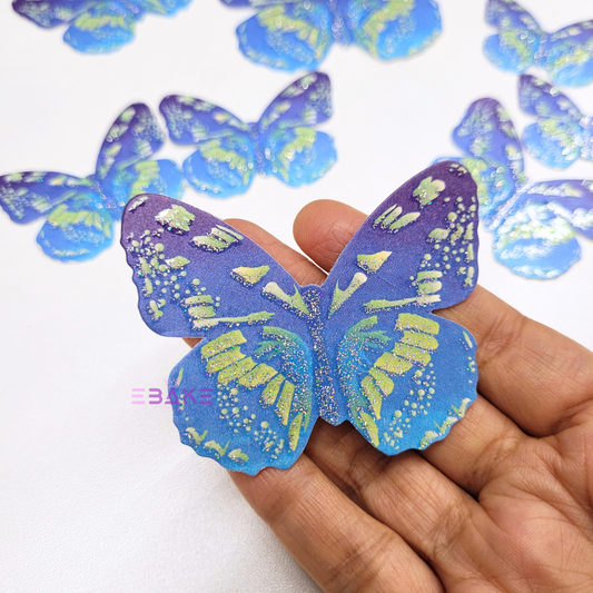 Paper Butterflies With Glitter Detailing Foldable - Blue Ombre (Set of 10 Pieces)