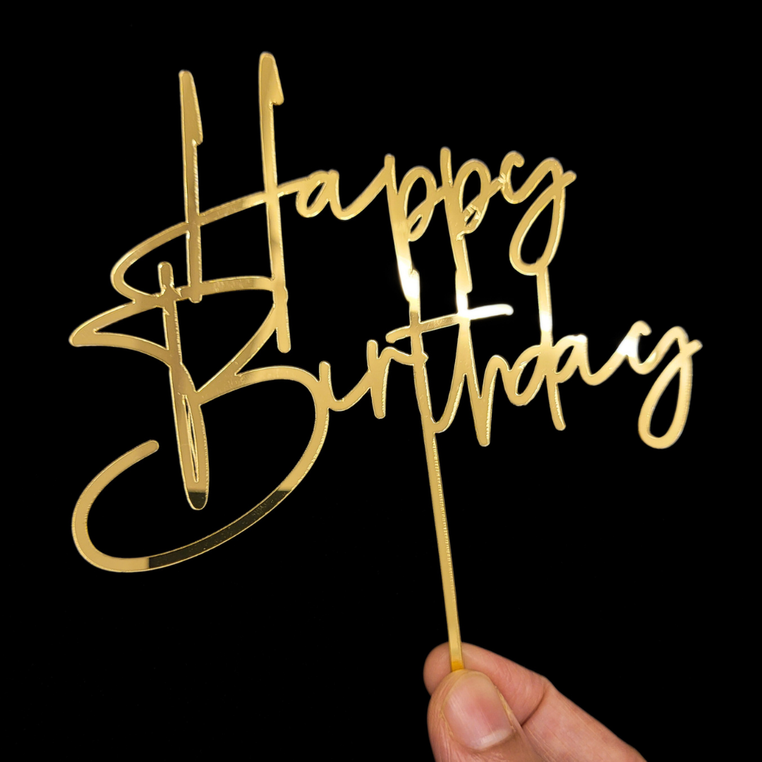 Happy Birthday Cake Topper 5 Inch Golden