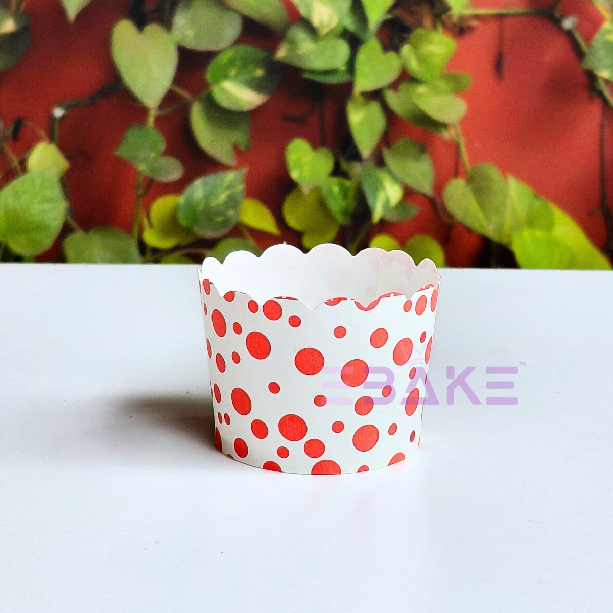 Polka Dot Printed Paper Muffin Cup - Set Of 50 Pieces (Red)