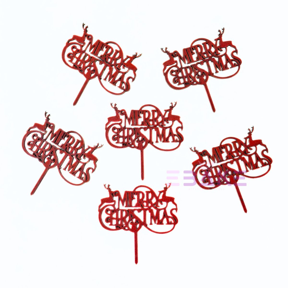 Merry Christmas Mini Cake Topper (Set of 6 Pcs) MDF