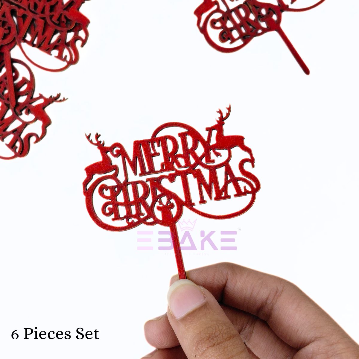 Merry Christmas Mini Cake Topper (Set of 6 Pcs) MDF