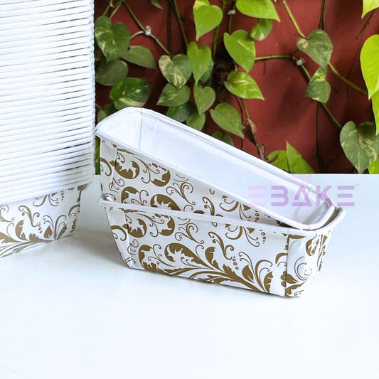 Bake n Serve White & Golden Printed Plum Cake, Loaf Cake Mould (Set of 5 Pieces)