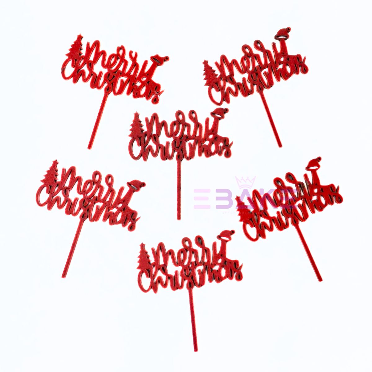 Merry Christmas Mini Cake Topper (Set of 6 Pcs) MDF