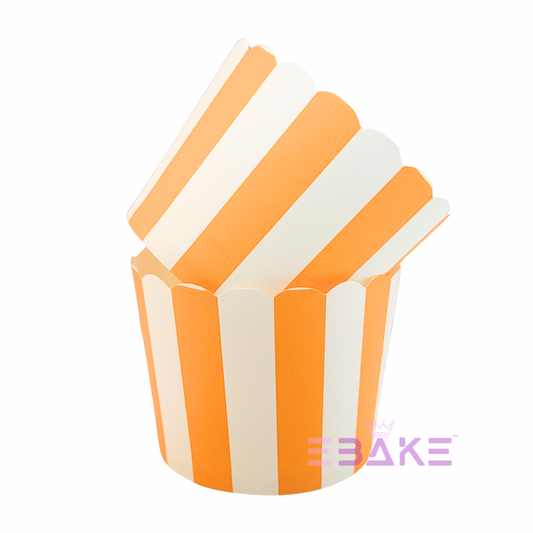 Paper Muffin Cup Orange Stripes - Set Of 50 Pieces Medium