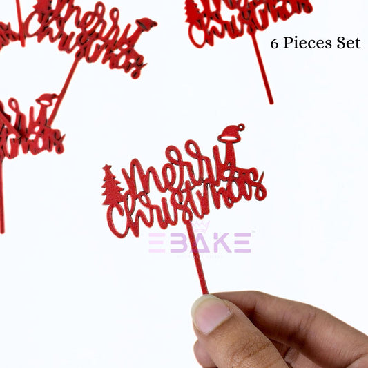 Merry Christmas Mini Cake Topper (Set of 6 Pcs) MDF
