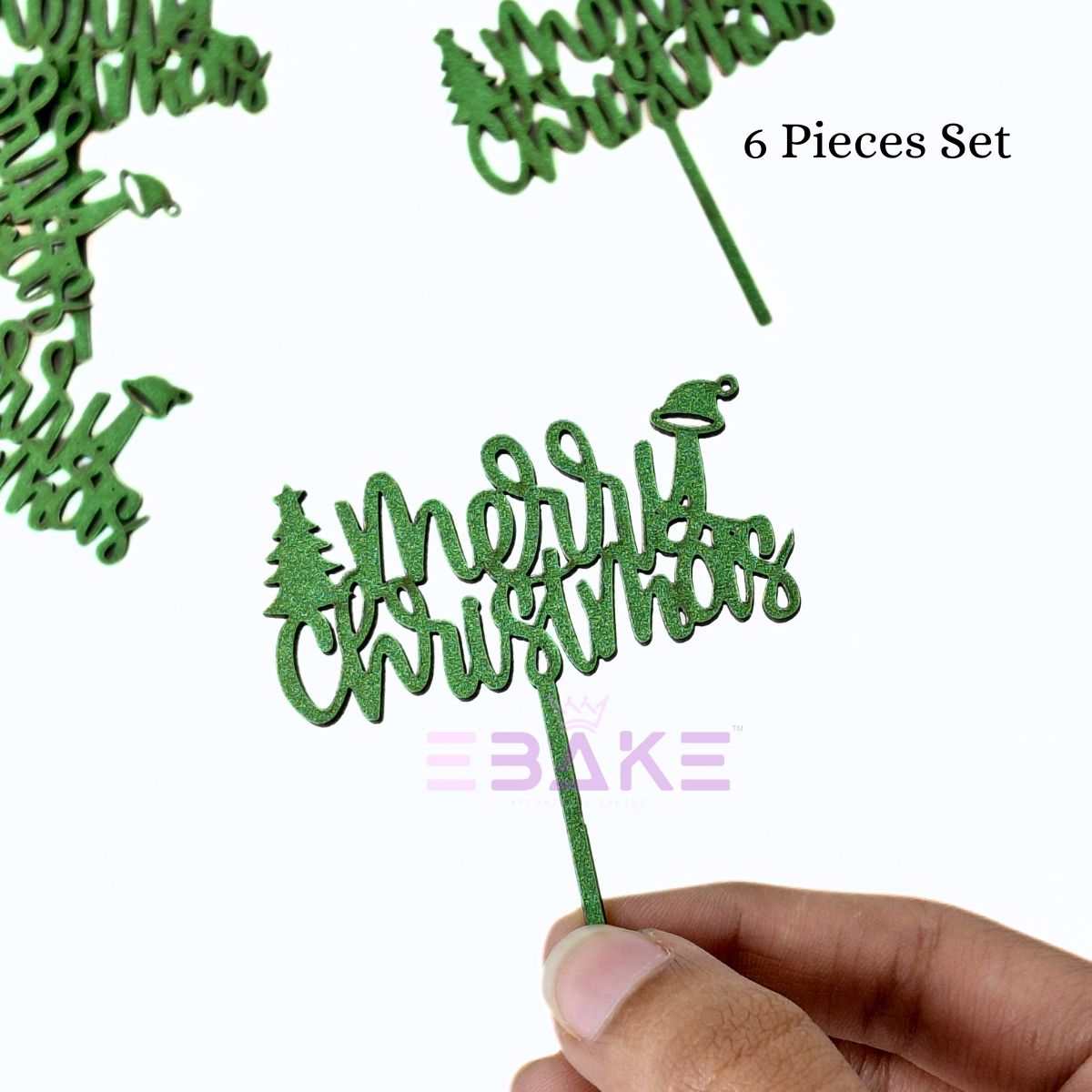 Merry Christmas Mini Cake Topper (Set of 6 Pcs) MDF