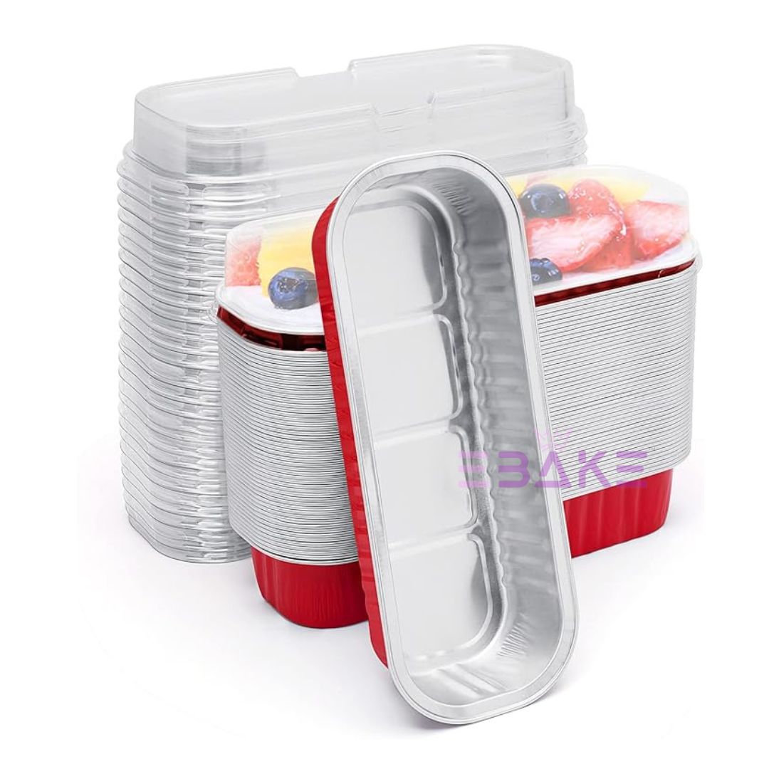 Red Aluminium Foil Mini Loaf Pans With Lids