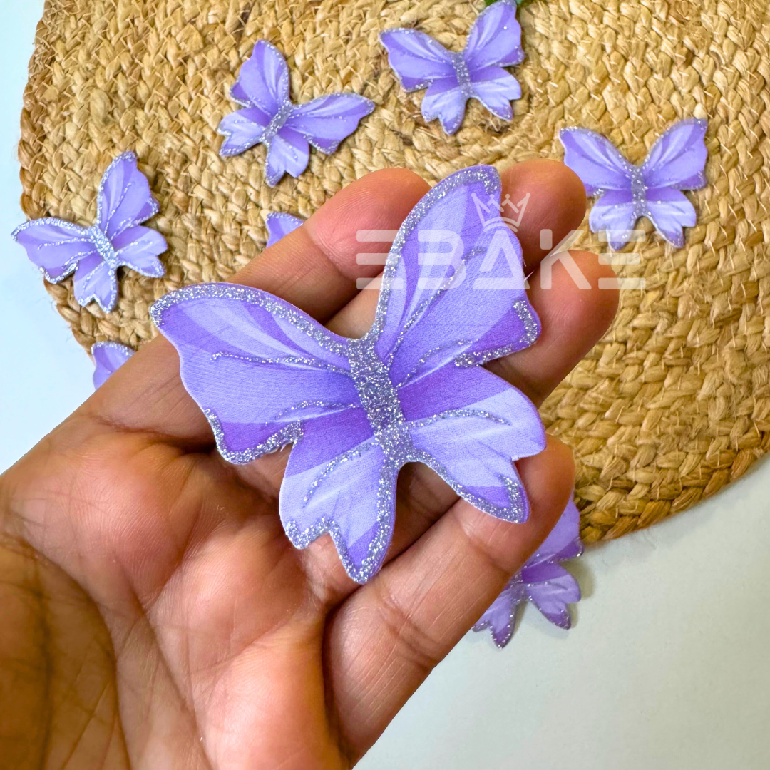 Paper Butterflies With Gold or Silver Glitter Foldable - Purple (Set of 10 Pieces)