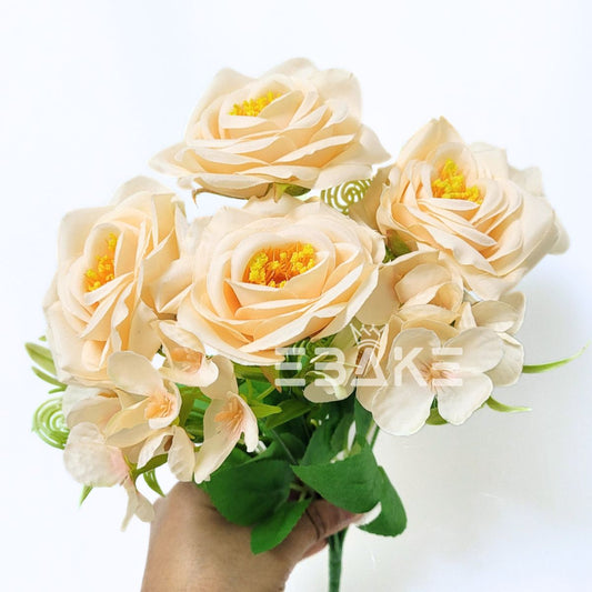 A1608 Light Peach Rose Bunch With Fillers