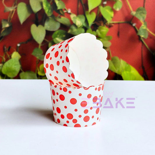 Polka Dot Printed Paper Muffin Cup - Set Of 50 Pieces (Red)
