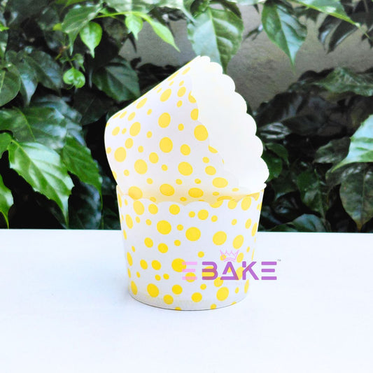 Polka Dot Printed Paper Muffin Cup- Set Of 50 Pieces Medium (Yellow)