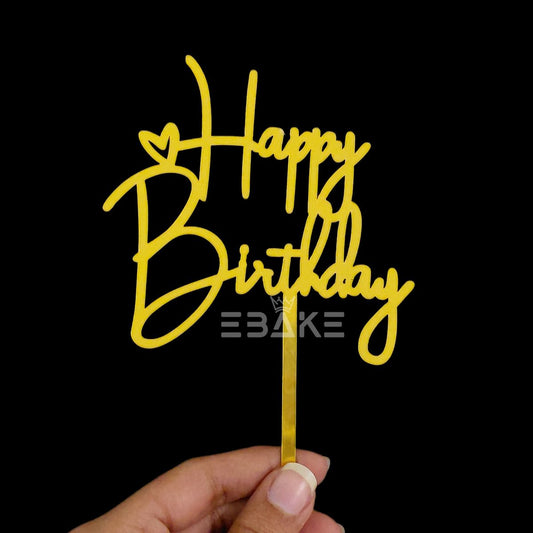 Happy Birthday Cake Topper Golden