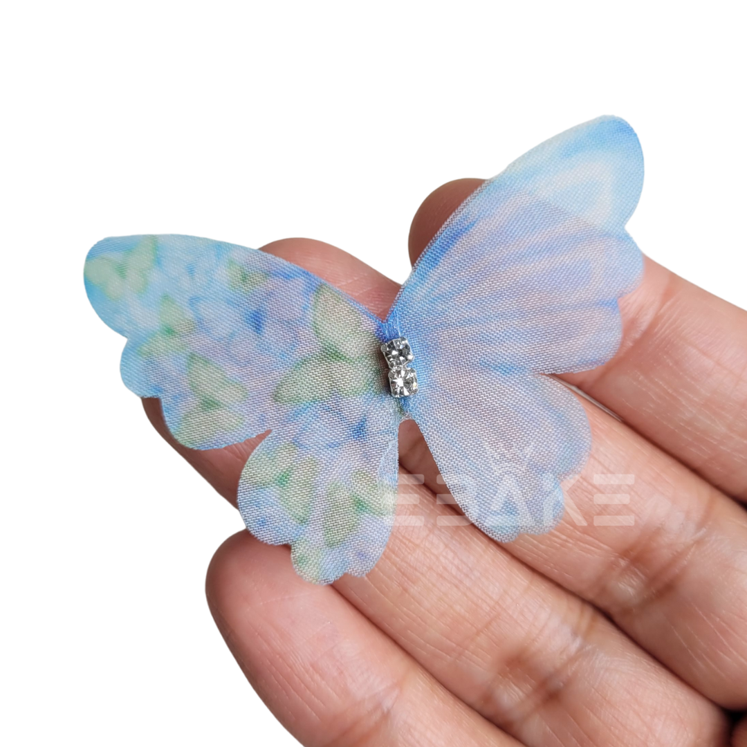 Double Layer Fabric Butterflies - Blue (Set of 5 Pieces)